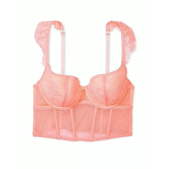 Victoria’s Secret Dream Angels Lace Cap-Sleeve Corset Top Neon Nectar Size S-DD - Picture 1 of 12
